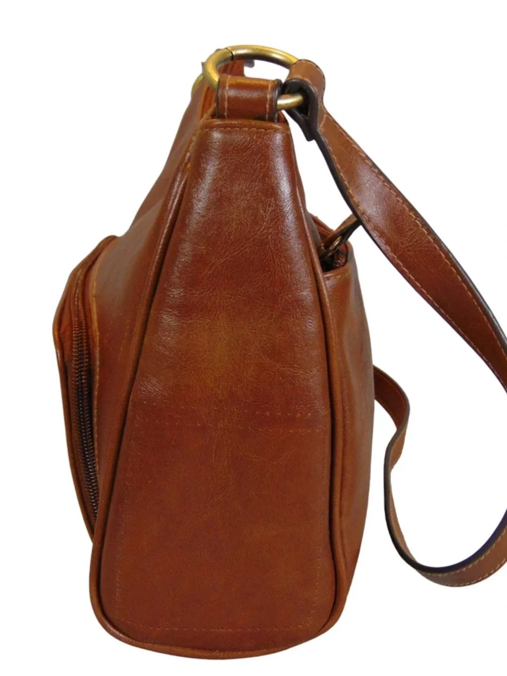 Vintage John Romaine Leather Crossbody Bag Brown Brass Shoulder Purse